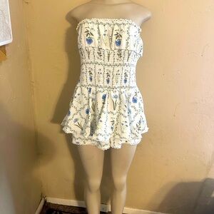 Altar'd State White and Blue Strapless Dress